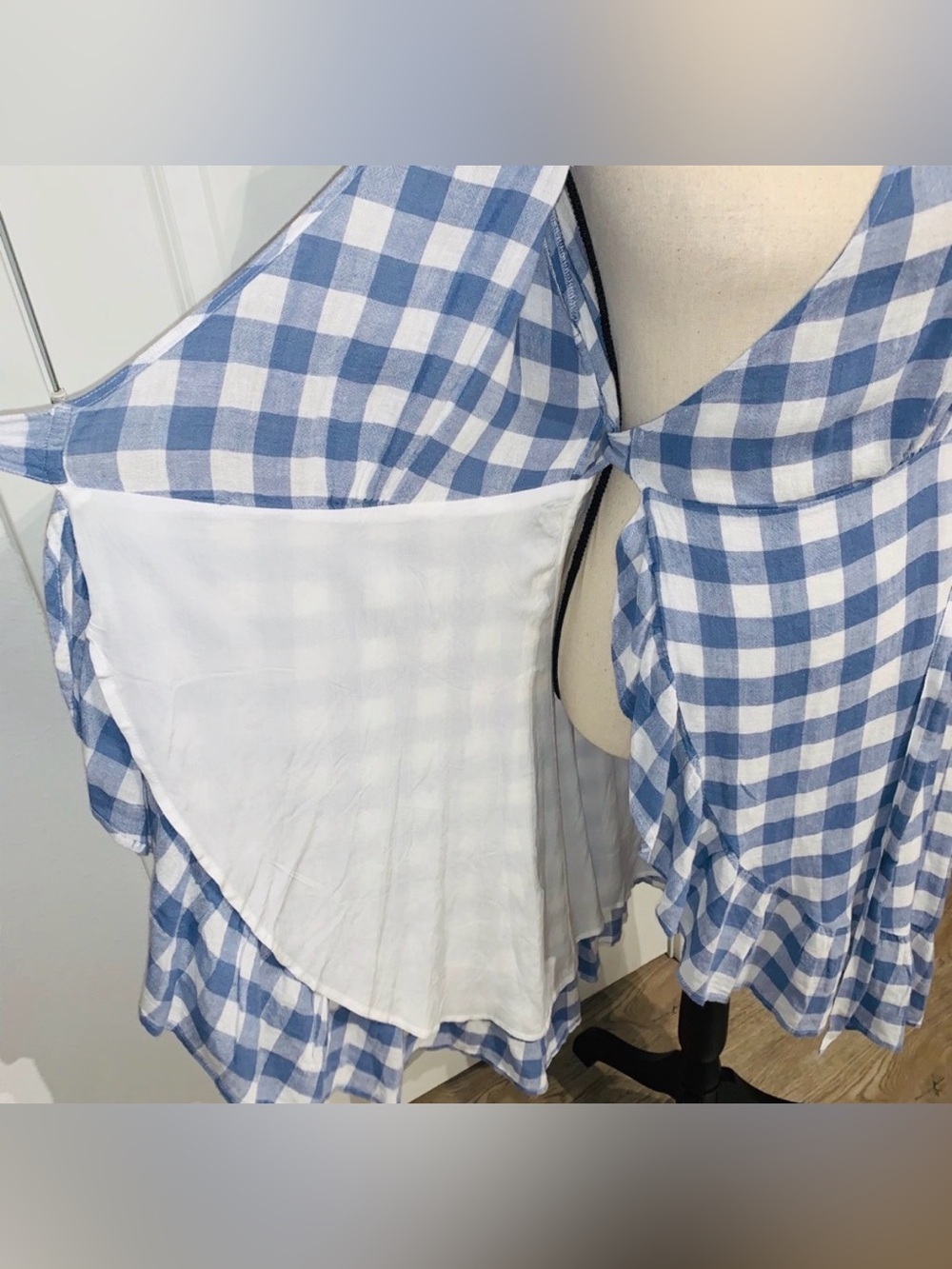 NEW Rails Brigitte Periwinkle Check Linen Wrap Dress Blue White Gingham | S - Picture 6 of 16